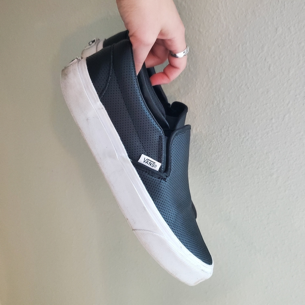 SOLD Perf Leather Black Slip On Vans